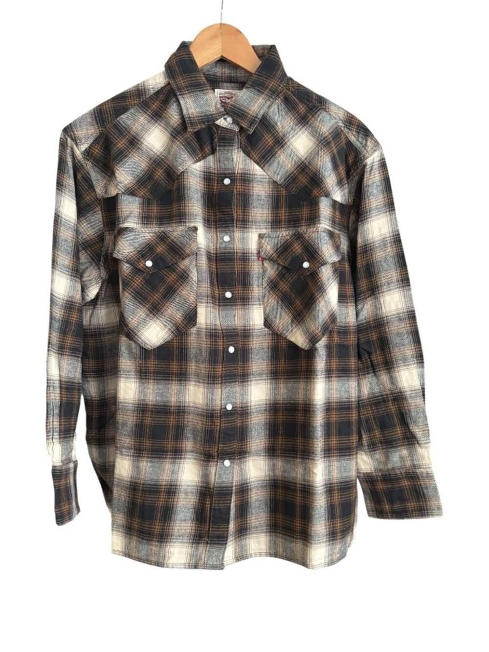 NWT Levis Women's Lightweight Flannel Shirt Large Plaid Pearl Snaps 100% Cotton
